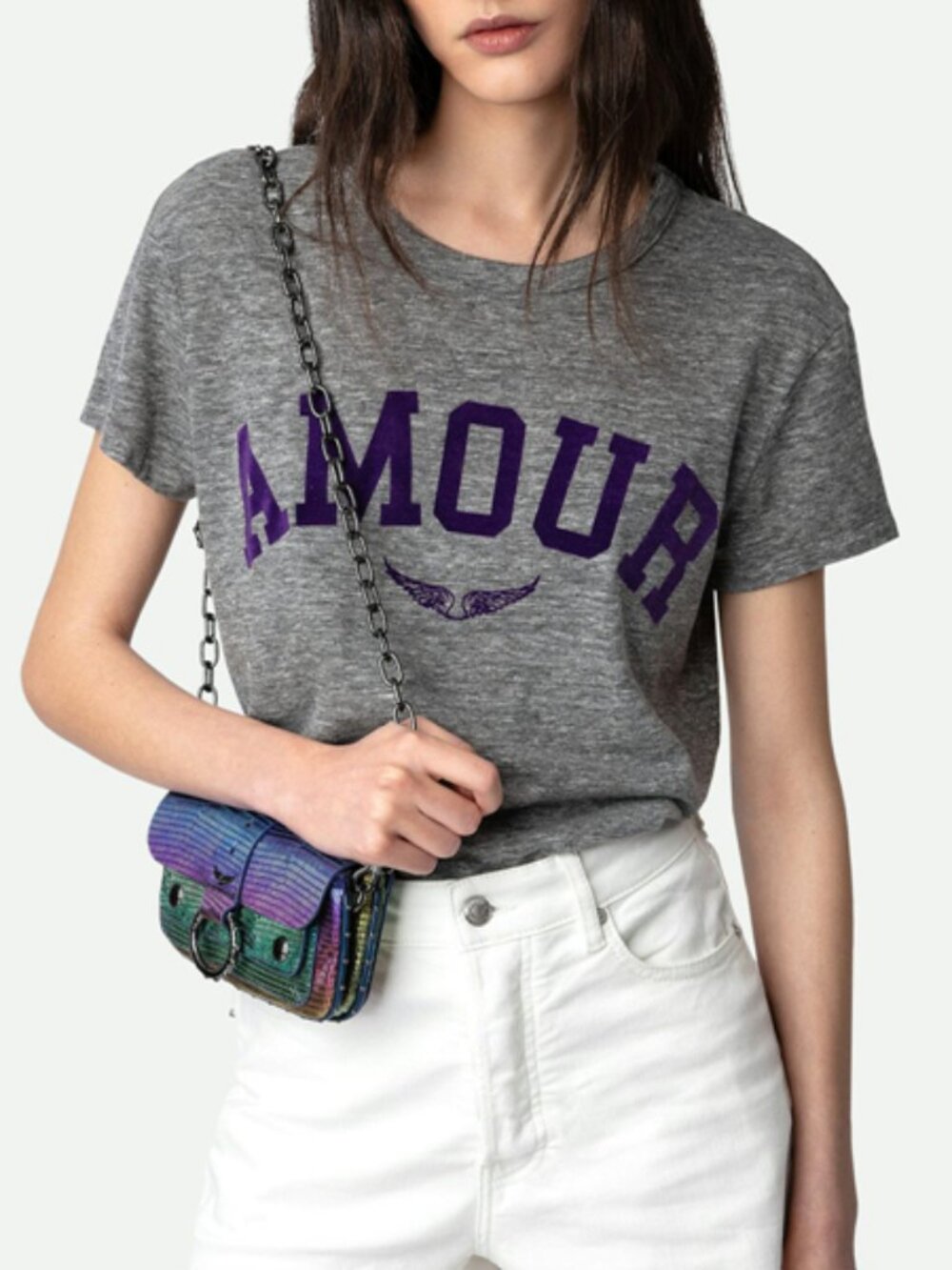 NWT Zadig & Voltaire WALK Melange Purple Amour Lettering Short Sleeve T-Shirt